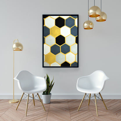 Blue Cells Framed Canvas - Modern Blue Bedroom Wall Decor