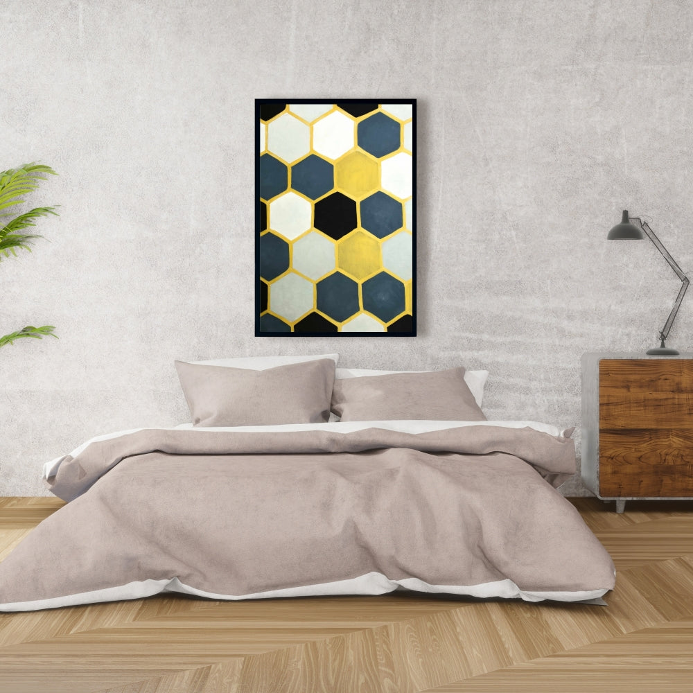 Modern Blue and Gold Cells Canvas | Bedroom Wall Decor