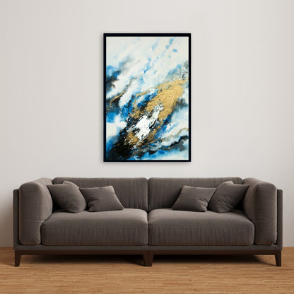 Blue and Gold Marble Canvas - Modern Framed Bedroom Decor