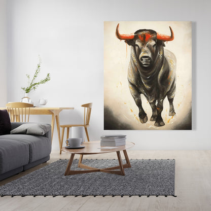 Fierce Bull Canvas - Brown Bedroom Animal Decor Wall Art