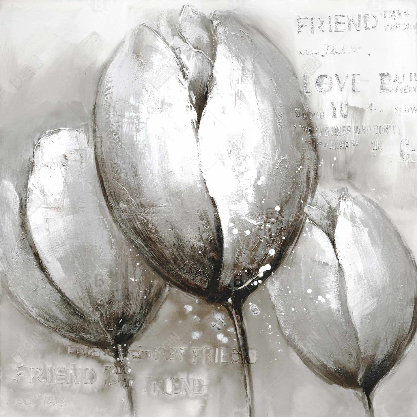 Gray Botanical Canvas - Three White Tulips Living Room Decor