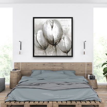 Trois tulipes blanches – Toile encadrée décorative florale botanique grise
