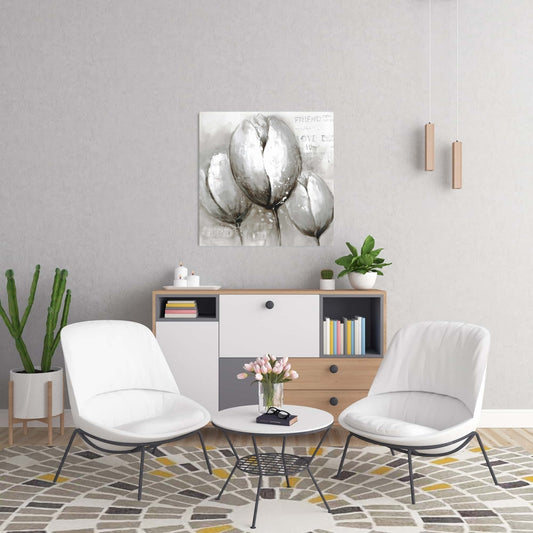 Gray Botanical Canvas - Three White Tulips Living Room Decor