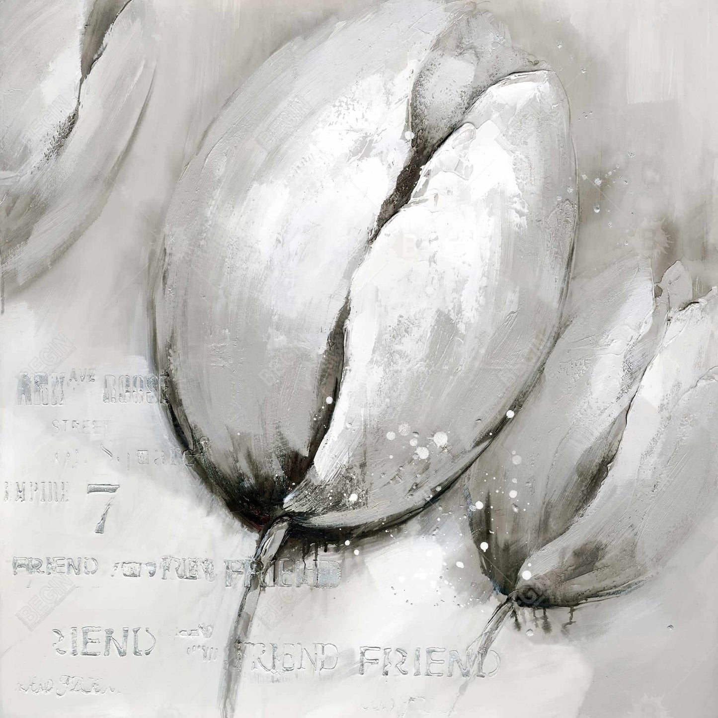 Botanical Gray Framed Canvas | Contemporary Tulips Decor