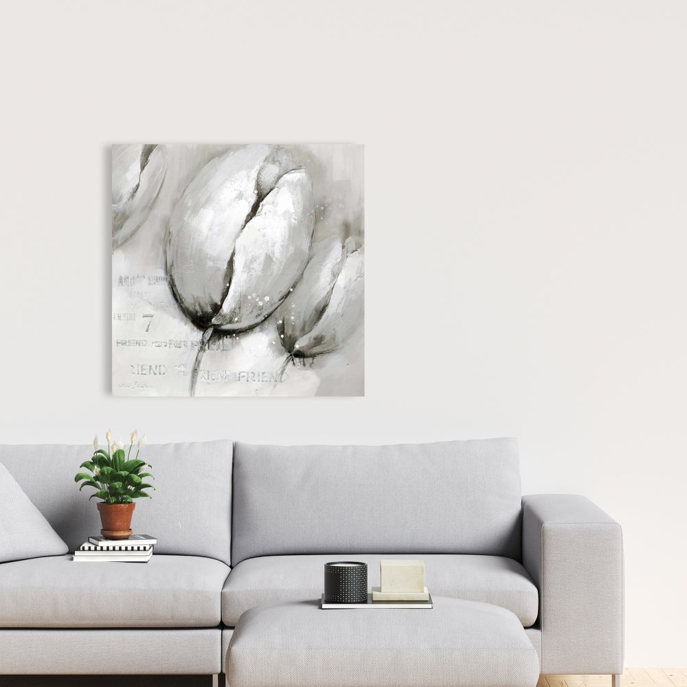 Contemporary Tulips Gray Floral Botanical Canvas Home Decor