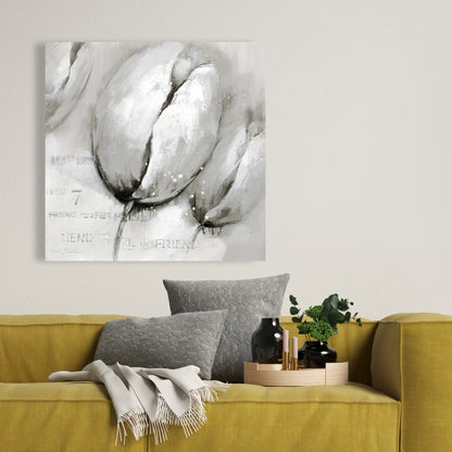 Contemporary Tulips Gray Floral Botanical Canvas Home Decor