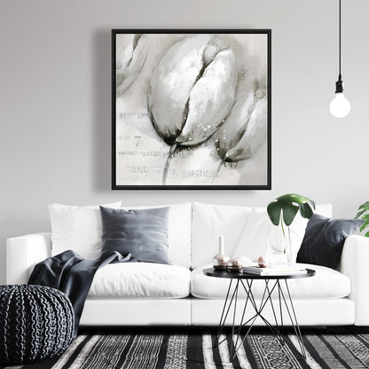 Botanical Gray Framed Canvas | Contemporary Tulips Decor