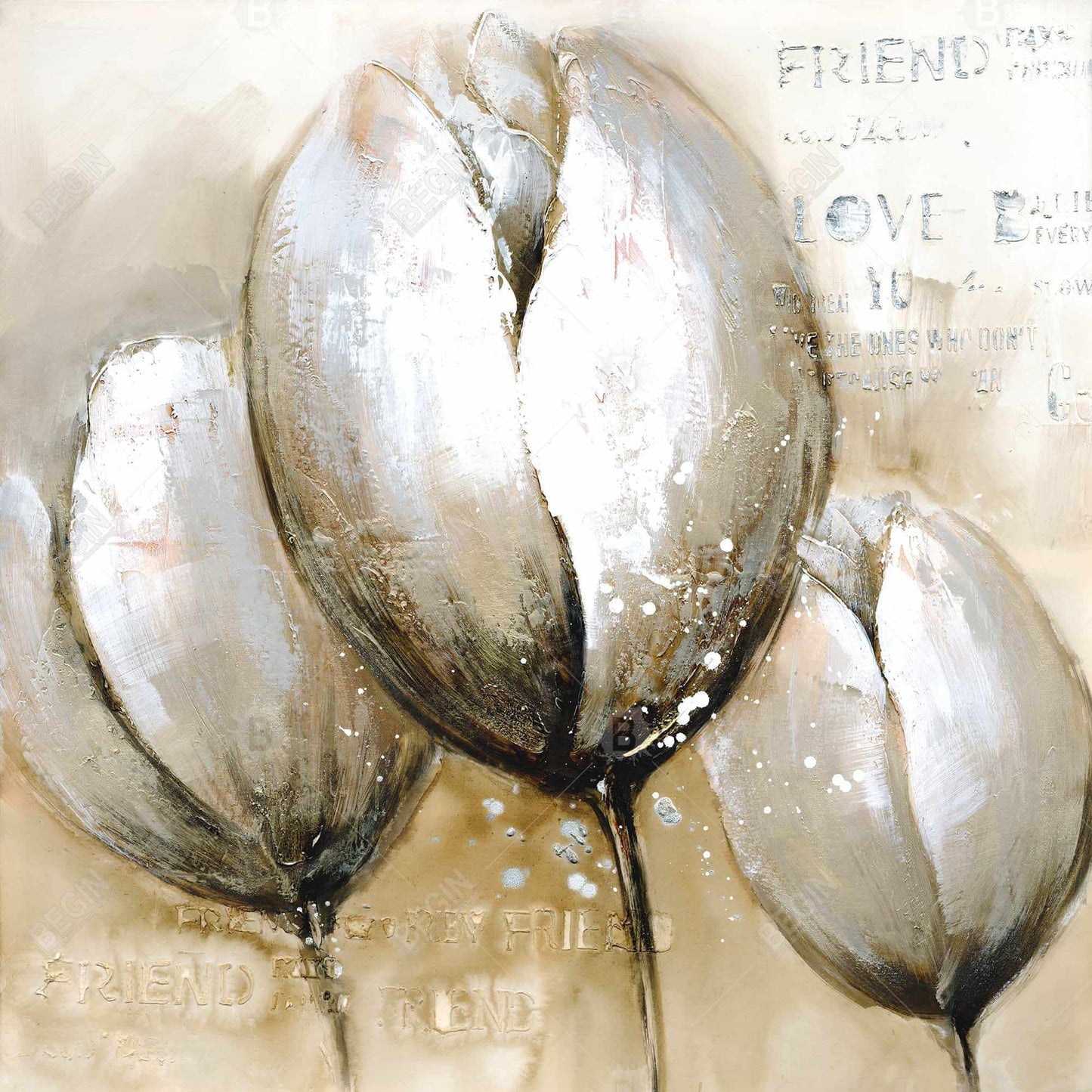 Three Tulips Typography Canvas - Floral Living Room Wall Art