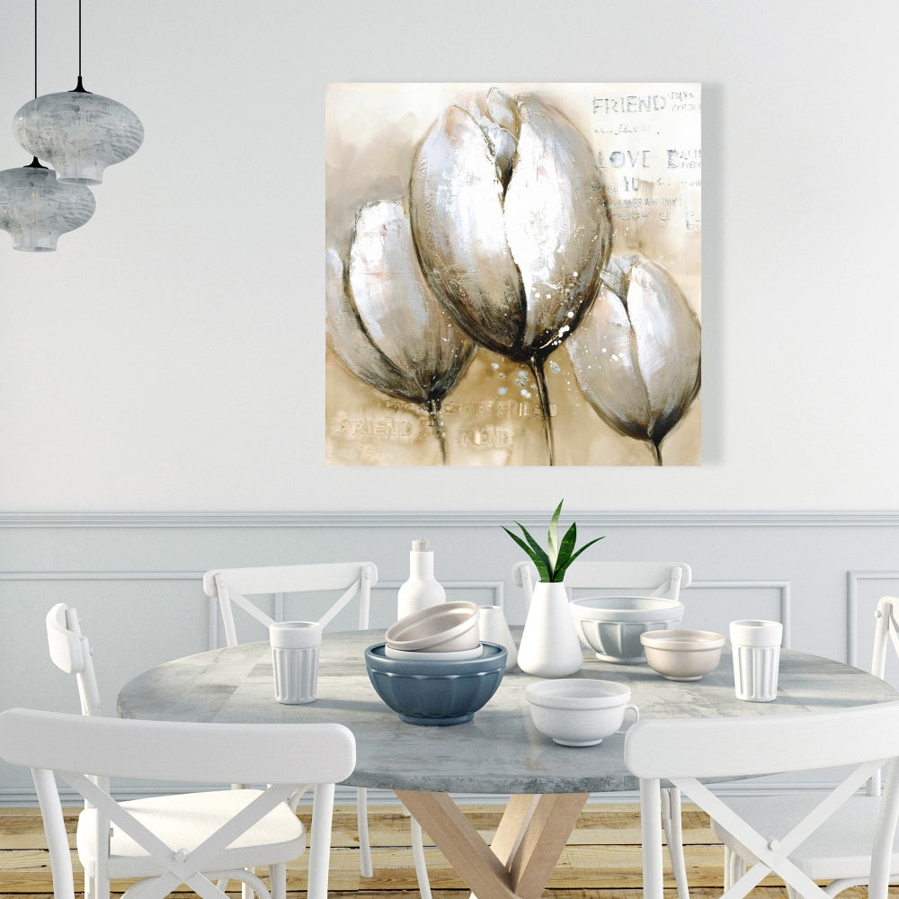 Three Tulips Typography Canvas - Floral Living Room Wall Art