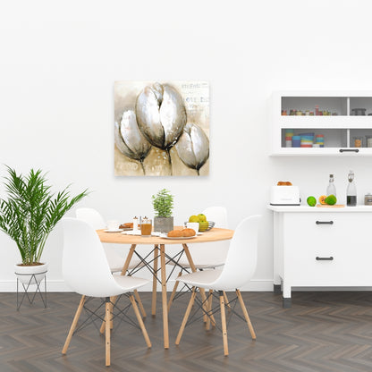 Three Tulips Typography Canvas - Floral Living Room Wall Art