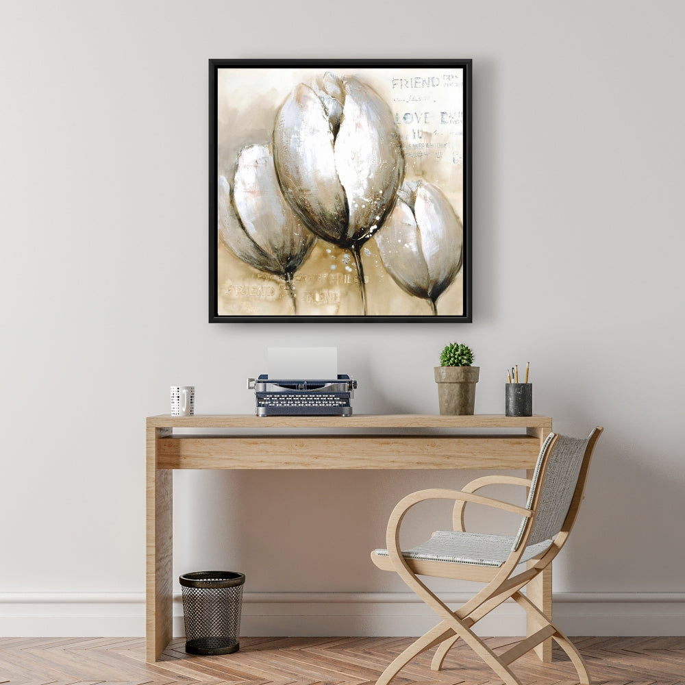 Typographie des Trois Tulipes | Toile encadrée florale et botanique