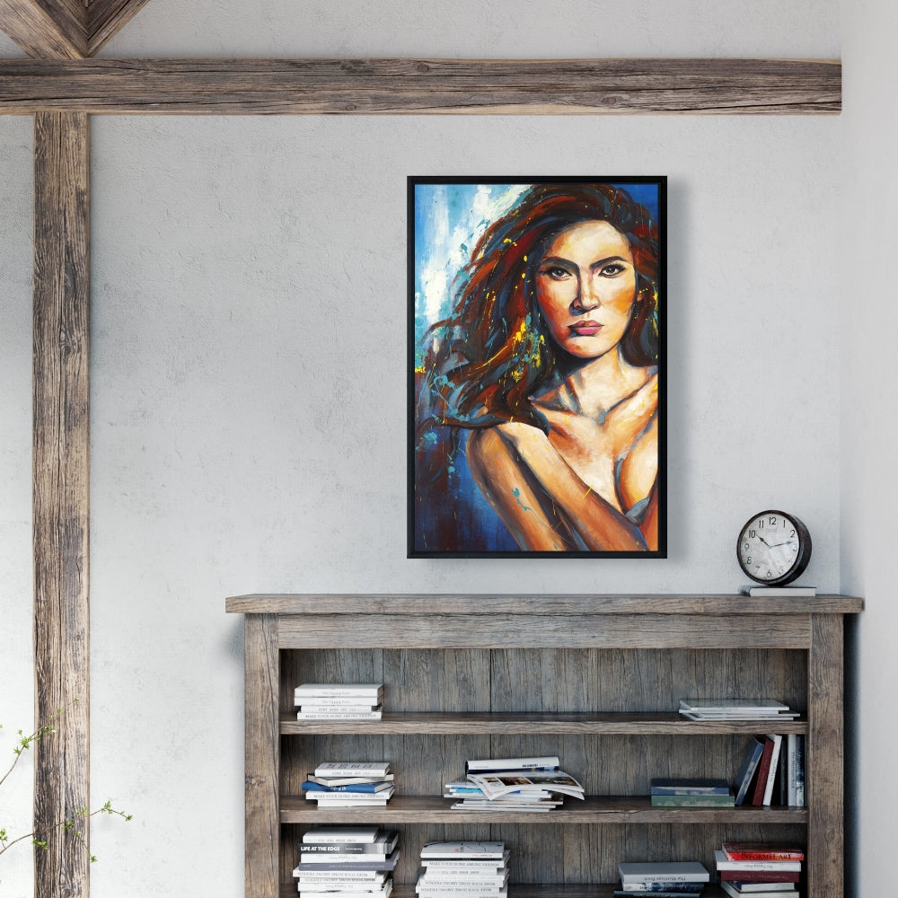 Toile encadrée contemporaine bleue pour chambre à coucher - Décoration d'intérieur Closer