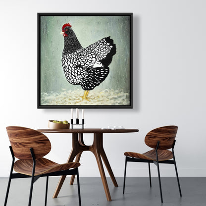 Toile « Poule Wyandotte » | Décoration rustique avec cadre noir