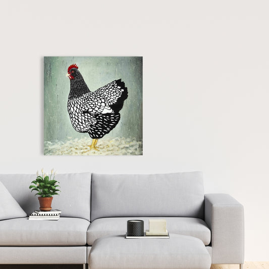 Toile rustique noire représentant une poule Wyandotte | Décoration d'intérieur de style campagnard