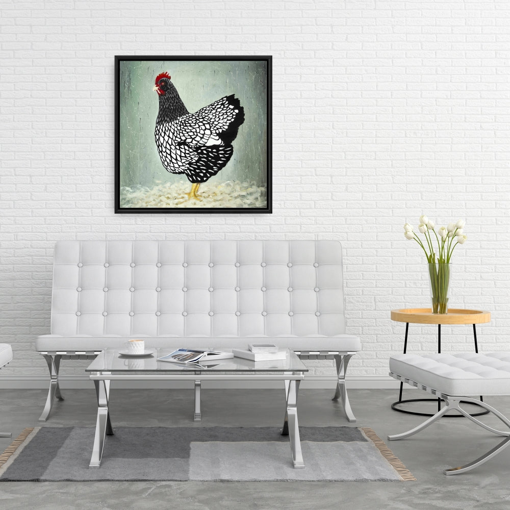 Toile « Poule Wyandotte » | Décoration rustique avec cadre noir