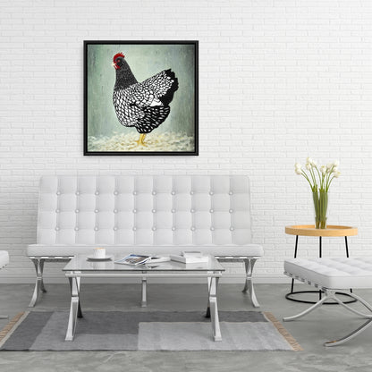 Toile « Poule Wyandotte » | Décoration rustique avec cadre noir