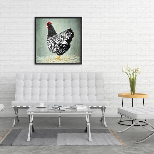 Toile « Poule Wyandotte » | Décoration rustique avec cadre noir