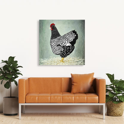 Black Rustic Wyandotte Hen Canvas | Farmhouse Home Decor