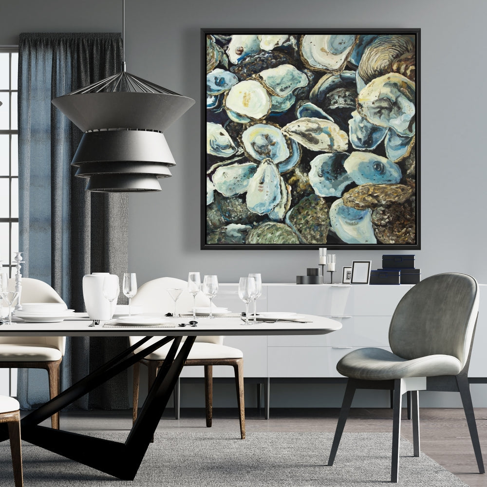 Oyster Shells Coastal Aquatic Framed Canvas | Home Decor