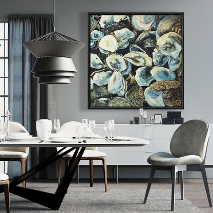 Oyster Shells Coastal Aquatic Framed Canvas | Home Decor