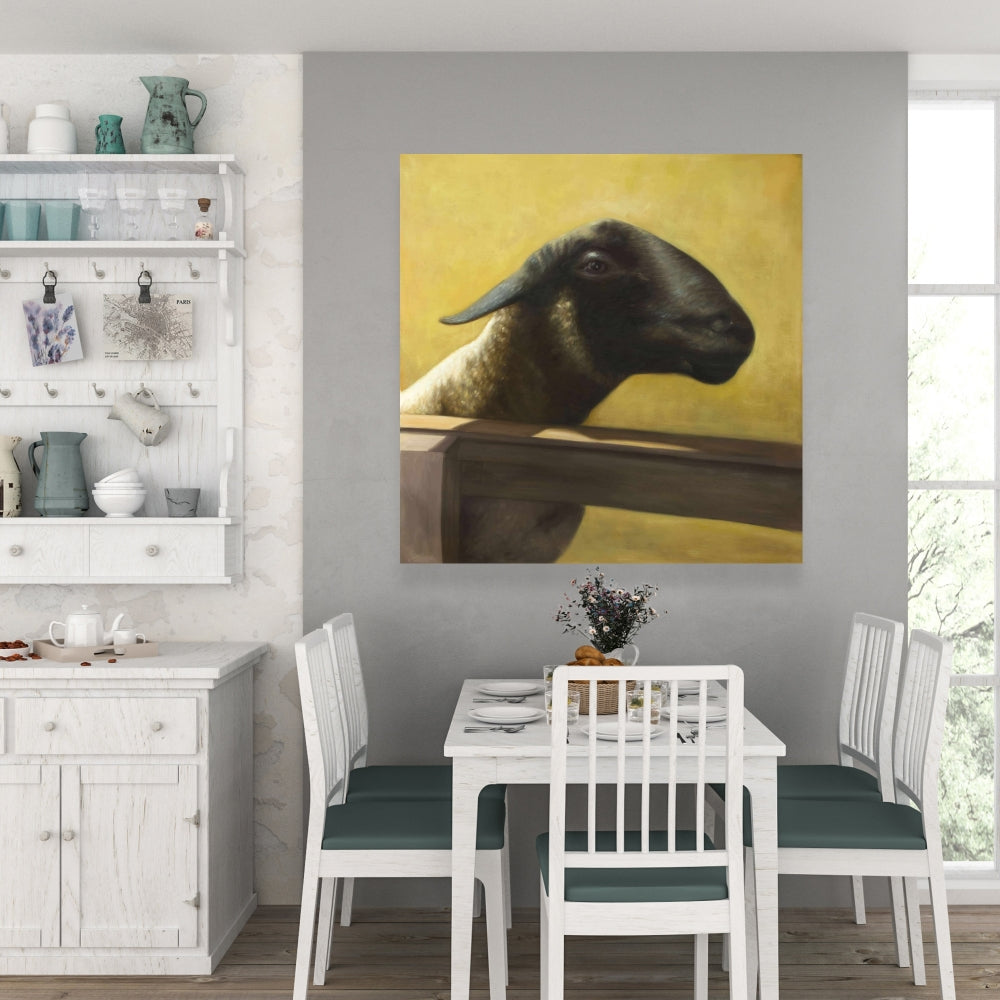Toile représentant un jeune bélier | Décoration animalière marron pour le salon