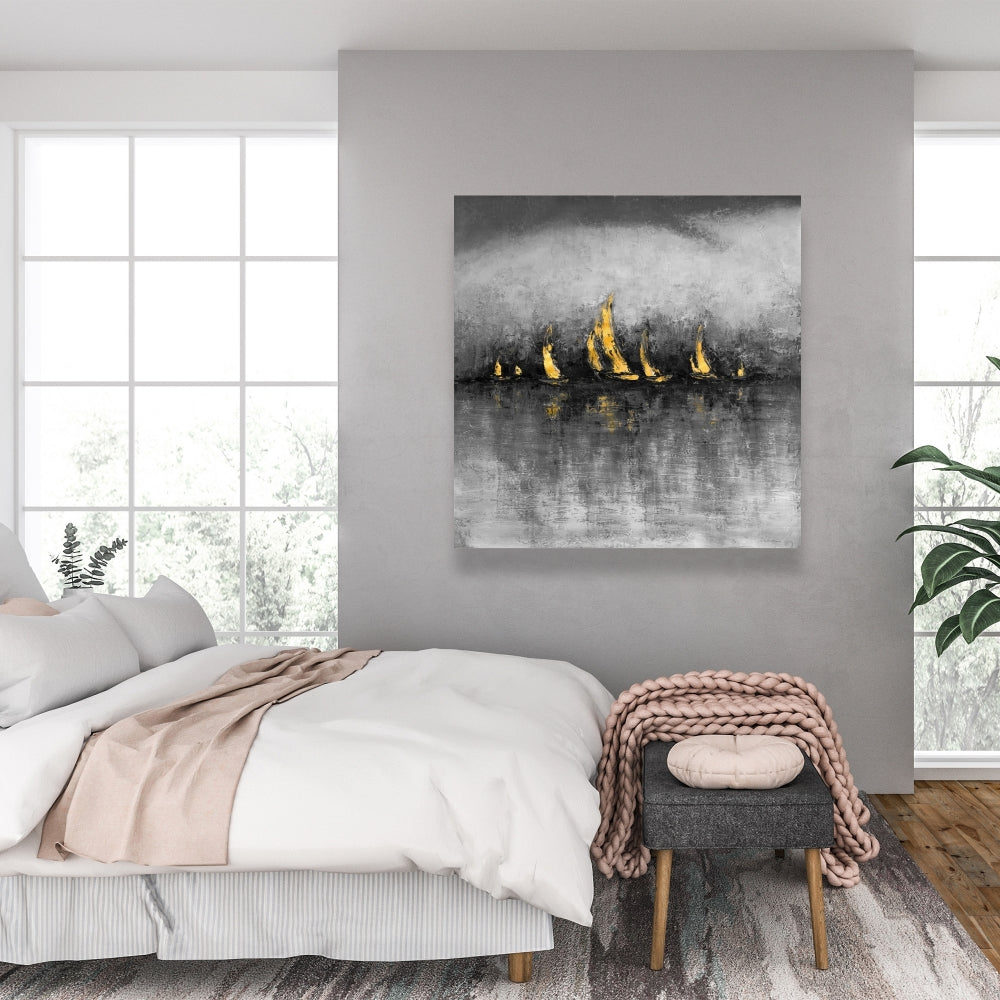 Modern Gold Sailboats Canvas - Boat Bedroom Wall Art Decor