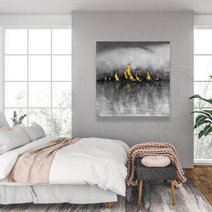 Modern Gold Sailboats Canvas - Boat Bedroom Wall Art Decor