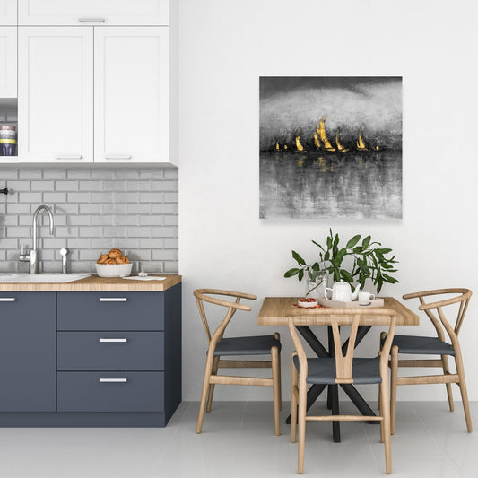 Modern Gold Sailboats Canvas - Boat Bedroom Wall Art Decor