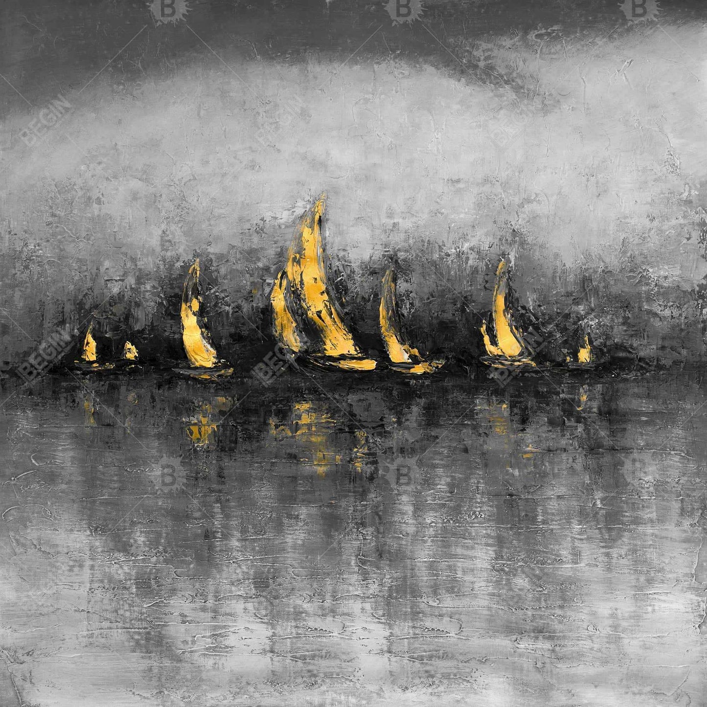 Modern Gold Sailboats Canvas - Boat Bedroom Wall Art Decor