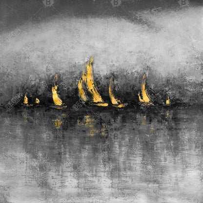 Modern Gold Sailboats Canvas - Boat Bedroom Wall Art Decor
