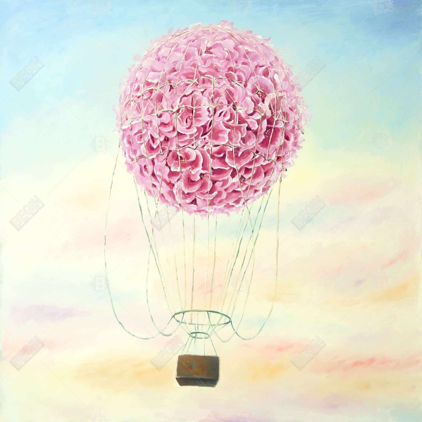 Hot Air Balloon Hydrangea Flowers Framed Canvas | Home Decor