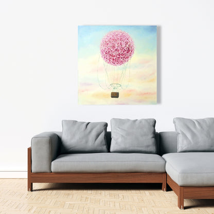 Hot Air Balloon Hydrangea Flowers Canvas | Bedroom Decor