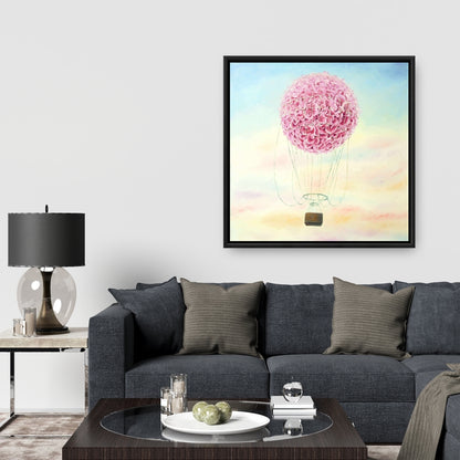 Hot Air Balloon Hydrangea Flowers Framed Canvas | Home Decor