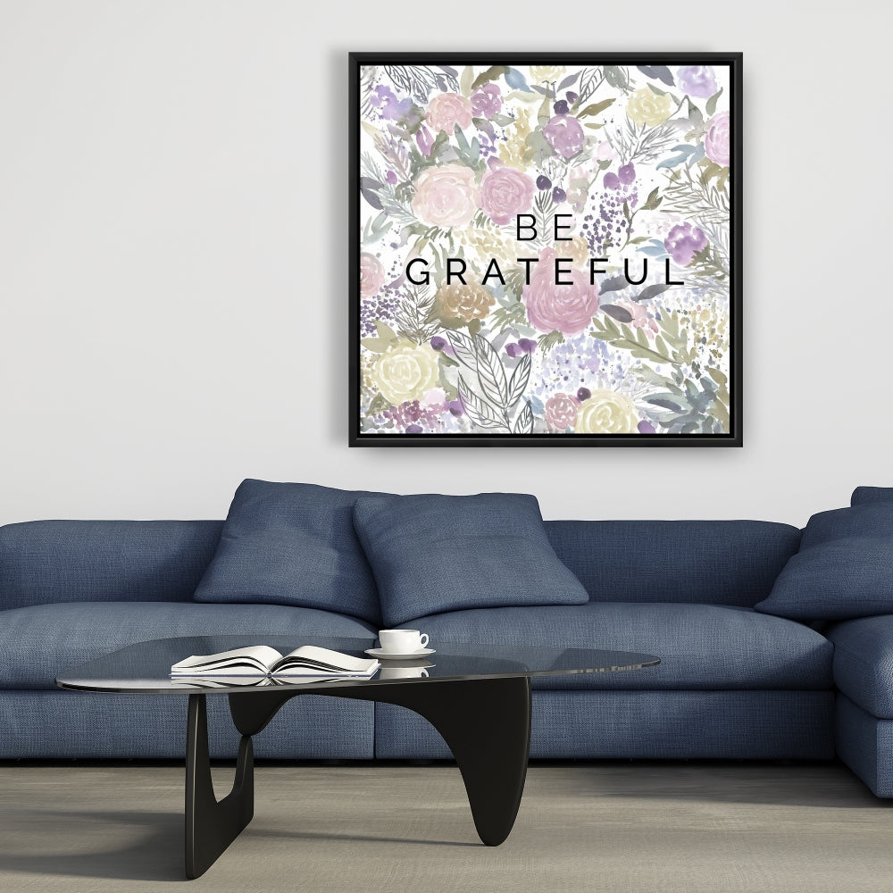 Toile florale rose « Be Reconnaissant » | Décoration botanique pour la maison