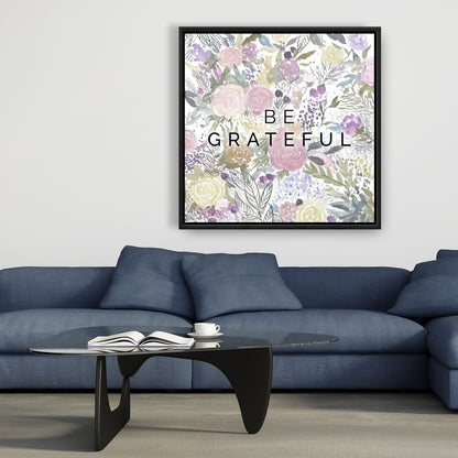 Toile florale rose « Be Reconnaissant » | Décoration botanique pour la maison