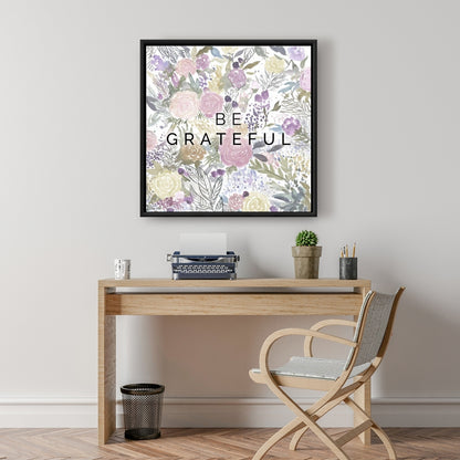 Toile florale rose « Be Reconnaissant » | Décoration botanique pour la maison