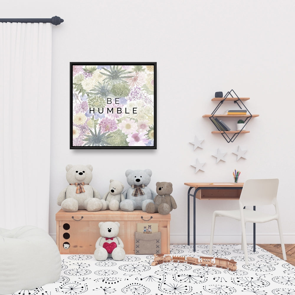 Toile botanique florale rose « Soyez humble » - Décoration murale