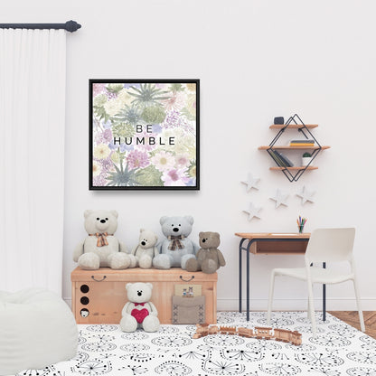 Toile botanique florale rose « Soyez humble » - Décoration murale
