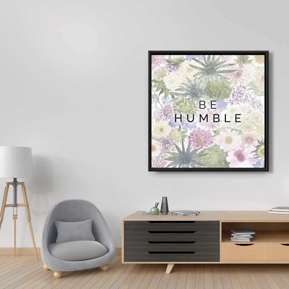 Toile botanique florale rose « Soyez humble » - Décoration murale