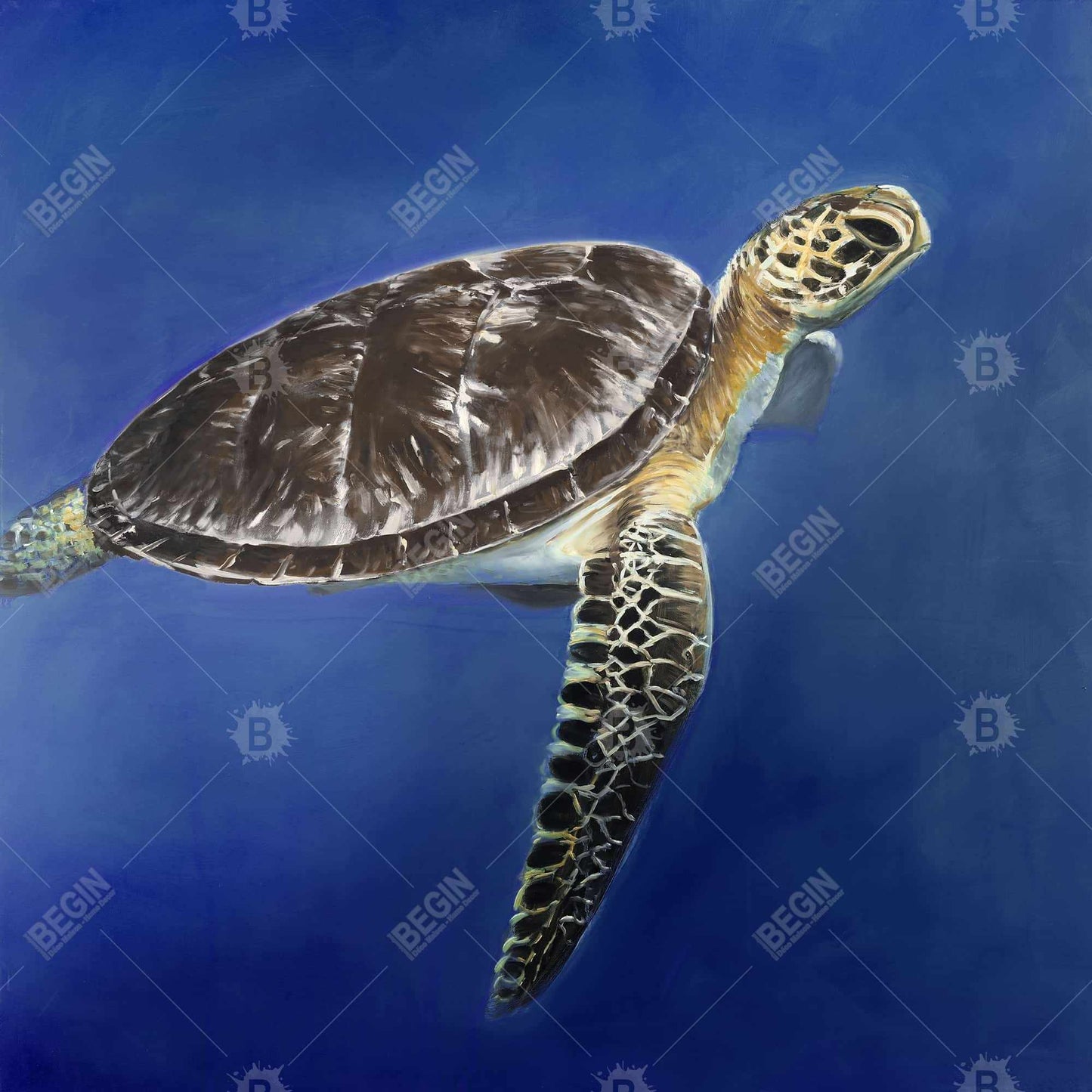 Turtle in the Ocean Brown Canvas - Aquatic Animal Home Decor