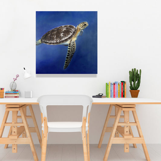 Turtle in the Ocean Brown Canvas - Aquatic Animal Home Decor