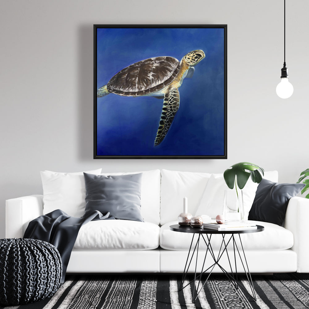 Toile encadrée marron « Tortue dans l'océan » | Décoration d'intérieur