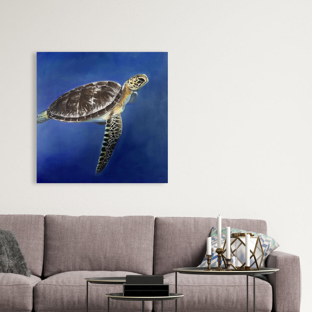 Turtle in the Ocean Brown Canvas - Aquatic Animal Home Decor