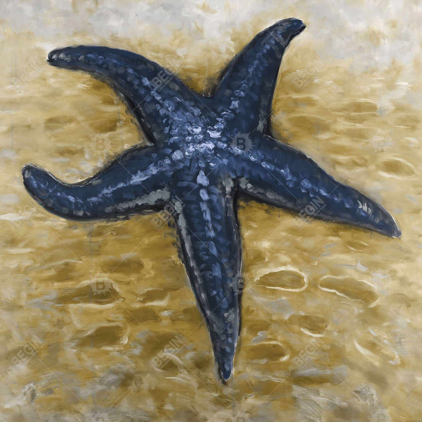 Blue Starfish Canvas | Marine Beige Coastal Framed Decor