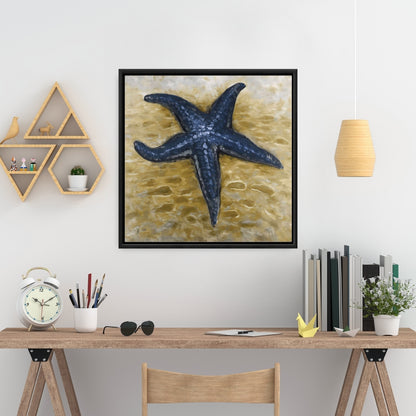Blue Starfish Canvas | Marine Beige Coastal Framed Decor