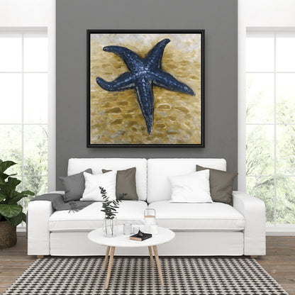 Blue Starfish Canvas | Marine Beige Coastal Framed Decor