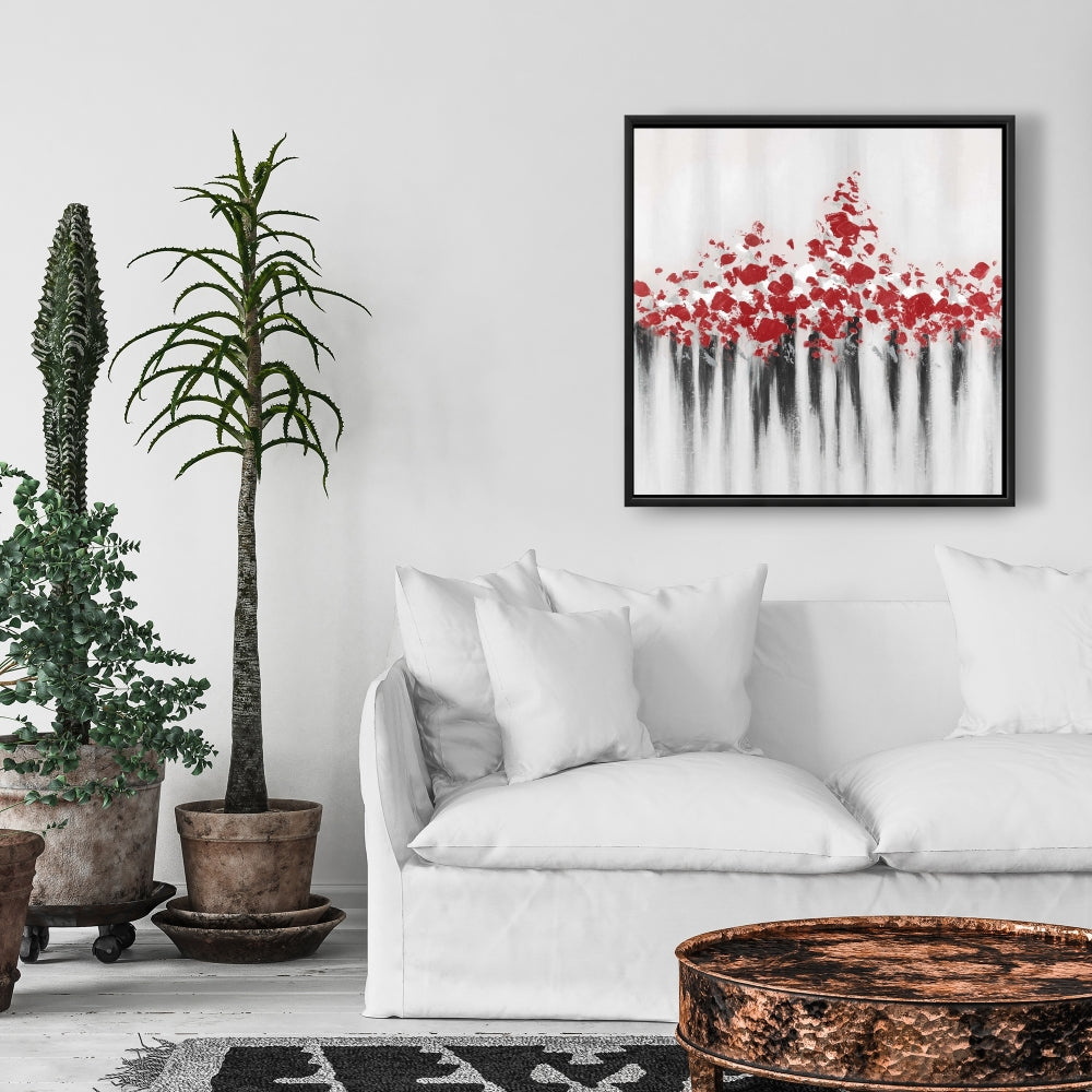 Toile grise aux formes abstraites | Décoration d'intérieur à pois rouges tombants