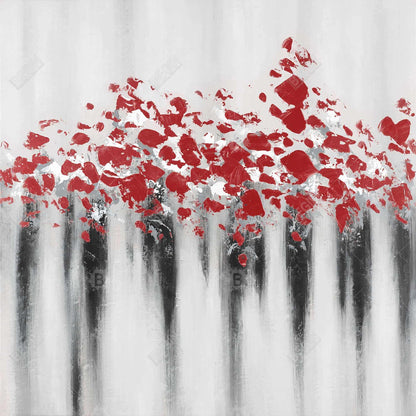 Toile encadrée abstraite grise à motifs de formes - Décoration Petits pois rouges