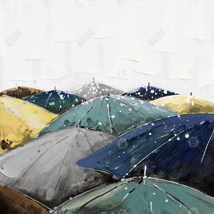 Toile encadrée bleue « Parapluies » - Décoration de chambre