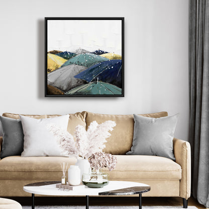 Toile encadrée bleue « Parapluies » - Décoration de chambre